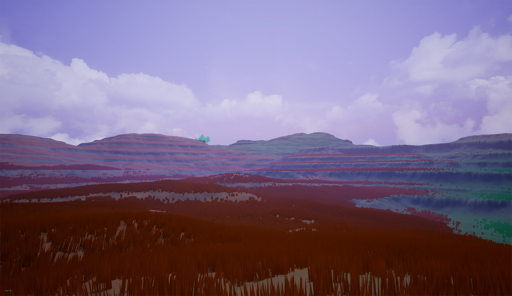 game screenshot, a field of red grass