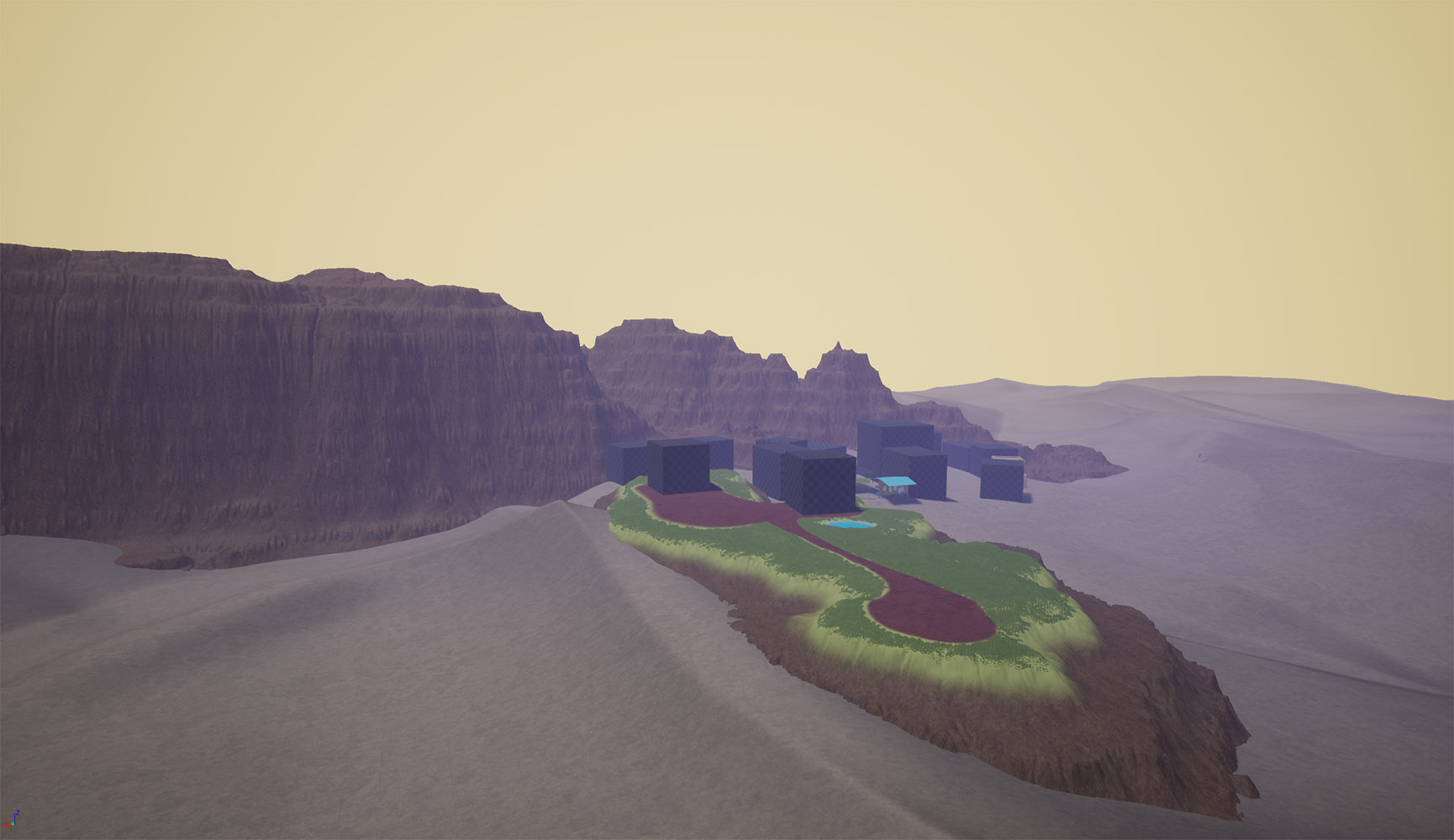 game screenshot, a town in a desert