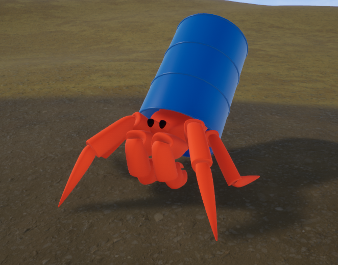 a hermit crab with a barrel for a shell